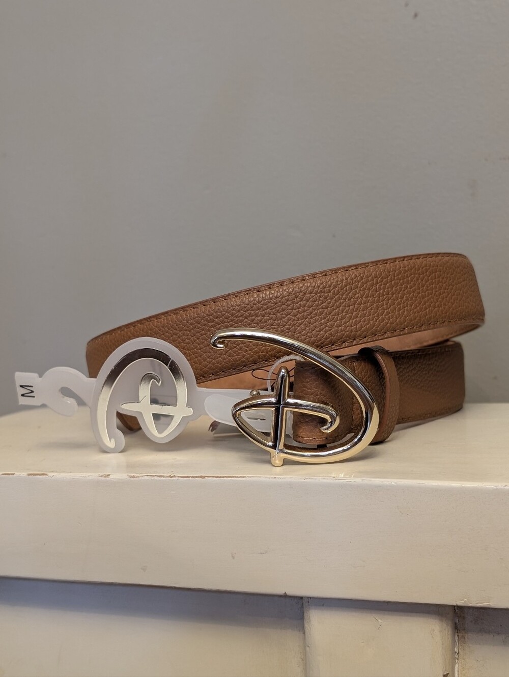 Disney Signature D Brown Faux Leather Belt with Walt Disney Logo Buckle Medium